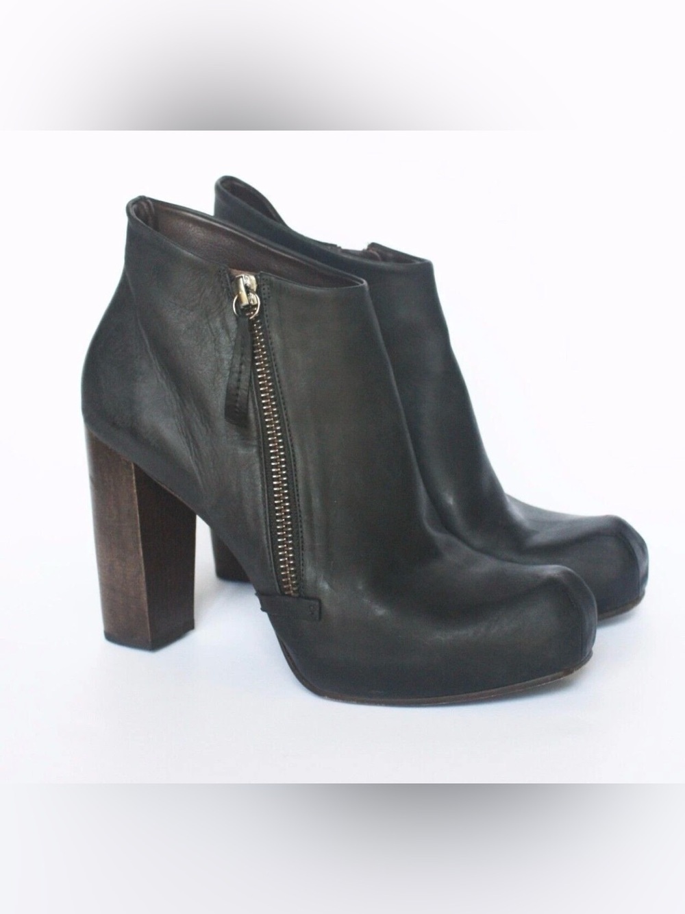Coclico Lucille Booties Black Leather Wood Heel Hidden Platform Ankle Boots 39.5